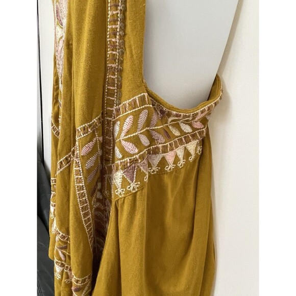 Free People Gold Mustard Embroidered Flowy Tank Top Oversized Fit SZ XS - Picture 6 of 16